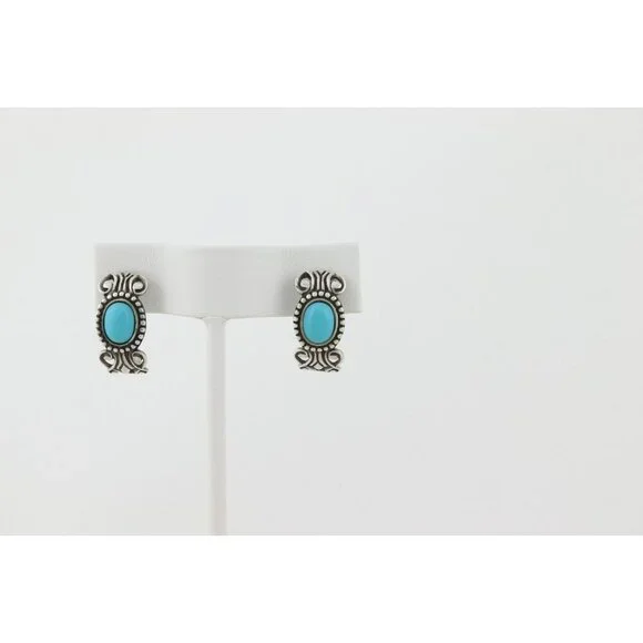 Sterling Silver Blue Turquoise Half Hoop Earrings Avon 3/4" x 3/8" - Picture 8 of 8